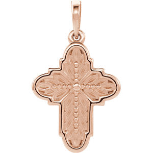 14K Rose 19x13.7 mm Ornate Leaf Cross Pendant - Siddiqui Jewelers