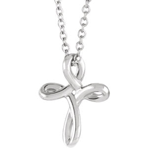14K White 13.35x10.42 mm Youth Cross 16-18" Necklace - Siddiqui Jewelers
