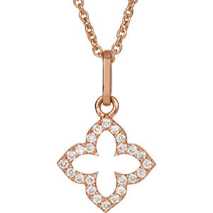 14K Rose .07 CTW Petite Diamond Cross 16" Necklace - Siddiqui Jewelers