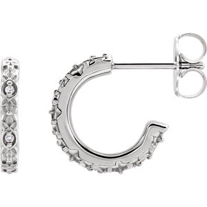 14K White .04 CTW Diamond Vintage-Inspired J-Hoop Earrings - Siddiqui Jewelers