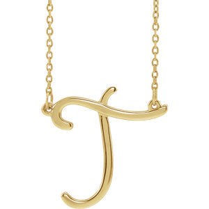 14K Yellow Script Initial T 16" Necklace - Siddiqui Jewelers
