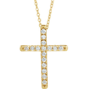 14K Yellow 1/3 CTW Diamond French-Set Cross Necklace - Siddiqui Jewelers