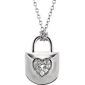 Sterling Silver 1/10 CTW Diamond Heart Lock 18" Necklace - Siddiqui Jewelers