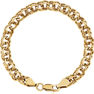 14K Yellow 7 mm Solid Double Link Charm 7" Bracelet - Siddiqui Jewelers