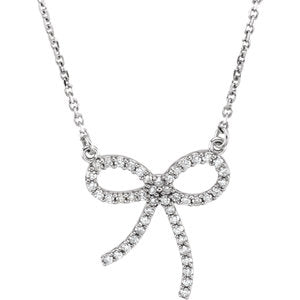 14K White 1/4 CTW Diamond Bow 16" Necklace - Siddiqui Jewelers