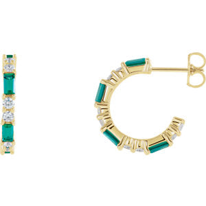 14K Yellow Chatham® Created Emerald & 1/2 CTW Diamond Earrings - Siddiqui Jewelers