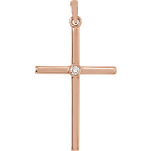 14K Rose .03 CTW Diamond Cross 30.6x16.6 mm Pendant - Siddiqui Jewelers
