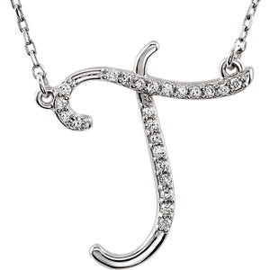 14K White 1/8 CTW Diamond Initial T 17" Necklace - Siddiqui Jewelers