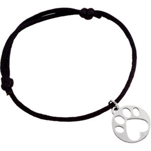 Sterling Silver Black Satin Cord Adjustable Bracelet with Paw Charm - Siddiqui Jewelers