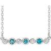 14K White Blue Zircon & .08 CTW Diamond Bezel-Set Bar 16-18" Necklace - Siddiqui Jewelers