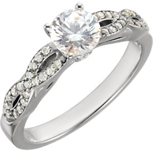 14K White 5.2 mm Round Cubic Zirconia & 1/5 CTW Diamond Engagement Ring - Siddiqui Jewelers
