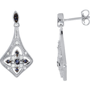 Sterling Silver Blue Sapphire & 1/8 CTW Diamond Earrings - Siddiqui Jewelers