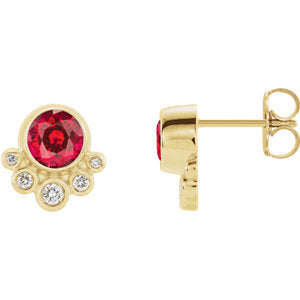 14K Yellow Chatham® Created Ruby & 1/8 CTW Diamond Earrings - Siddiqui Jewelers