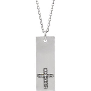 14K White .03 CTW Diamond Bar Cross 18" Necklace - Siddiqui Jewelers