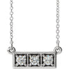 14K White 1/3 CTW Diamond Three-Stone Granulated Bar 16-18" Necklace - Siddiqui Jewelers