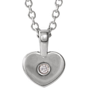 14K White .01 CT Diamond Youth Heart 16" Necklace - Siddiqui Jewelers