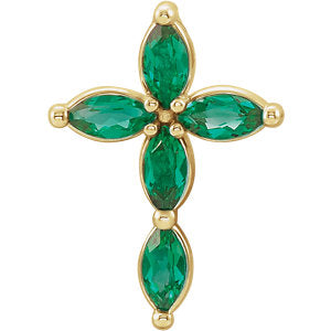 14K Yellow Chatham® Created Emerald Cross Pendant - Siddiqui Jewelers