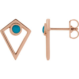 14K Rose Turquoise Cabochon Pyramid Earrings - Siddiqui Jewelers