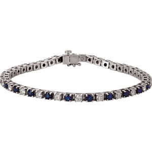 14K White Blue Sapphire & 2 3/8 CTW Diamond Line 7" Bracelet - Siddiqui Jewelers