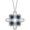 14K White Chatham® Created Blue Sapphire & 1/6 CTW Diamond Clover 18" Necklace - Siddiqui Jewelers