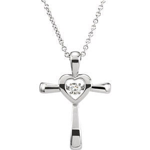 14K White .08 CTW Diamond Heart Cross Mystara® 18" Necklace - Siddiqui Jewelers