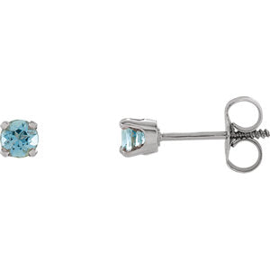 14K White 3 mm Round Aquamarine Youth Birthstone Earrings - Siddiqui Jewelers
