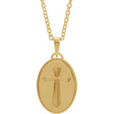 14K Yellow  Oval Cross Medal 20" Necklace - Siddiqui Jewelers
