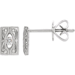 14K White .07 CTW Diamond Design-Engraved Earrings - Siddiqui Jewelers