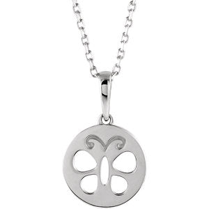 14K White Youth Butterfly Disc 15" Necklace - Siddiqui Jewelers