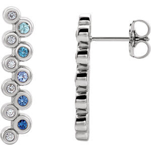 14K White Blue Multi-Gemstone & 1/10 CTW Diamond Bezel-Set Bar Earrings - Siddiqui Jewelers