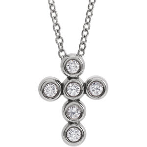 14K White 1/6 CTW Diamond Cross 16-18" Necklace - Siddiqui Jewelers