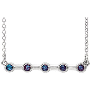 14K White Alexandrite Bezel-Set Bar 18" Necklace - Siddiqui Jewelers