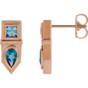 14K Rose Blue Multi-Gemstone Geometric Bar Drop Earrings - Siddiqui Jewelers