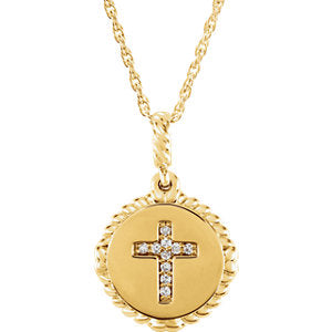 14K Yellow .05 CTW Diamond Cross Rope 16-18" Necklace - Siddiqui Jewelers