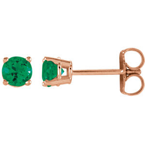 14K Rose 4 mm Round Emerald Earrings - Siddiqui Jewelers