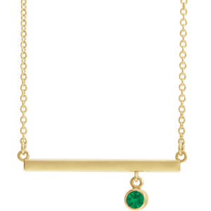14K Yellow Chatham® Created Emerald Bezel-Set 18" Bar Necklace - Siddiqui Jewelers