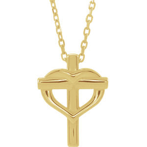14K Yellow Youth Cross with Heart 15" Necklace - Siddiqui Jewelers