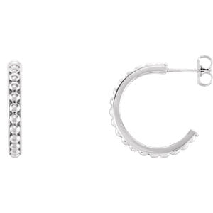14K White 20 mm J-Hoop Beaded Earrings - Siddiqui Jewelers