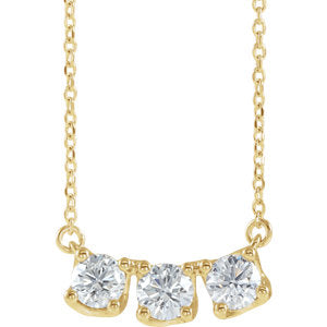 14K Yellow 1 CTW Diamond Three-Stone Curved Bar 18" Necklace - Siddiqui Jewelers