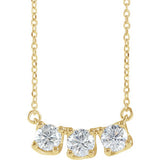 14K Yellow 1 CTW Lab-Grown Diamond Three-Stone Curved Bar 16-18" Necklace - Siddiqui Jewelers