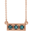 14K Rose Blue Zircon Three-Stone Granulated Bar 16-18" Necklace - Siddiqui Jewelers