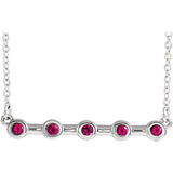 14K White Chatham® Created Ruby Bezel-Set Bar 16" Necklace - Siddiqui Jewelers