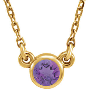 14K Yellow 4 mm Round Amethyst Bezel-Set Solitaire 16" Necklace - Siddiqui Jewelers