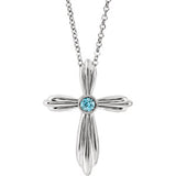 Sterling Silver Blue Zircon Cross 16-18" Necklace - Siddiqui Jewelers