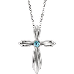 Sterling Silver Blue Zircon Cross 16-18" Necklace - Siddiqui Jewelers