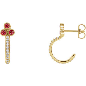 14K Yellow Chatham® Created Ruby & 1/4 CTW Diamond J-Hoop Earrings - Siddiqui Jewelers