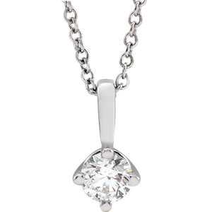 14K White 1/4 CT Diamond Solitaire 16-18" Necklace - Siddiqui Jewelers