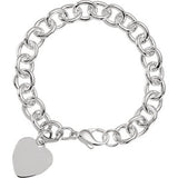 Sterling Silver Heart Charm Cable 7.5" Bracelet - Siddiqui Jewelers