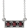 14K White Mozambique Garnet Three-Stone Granulated Bar 16-18" Necklace - Siddiqui Jewelers