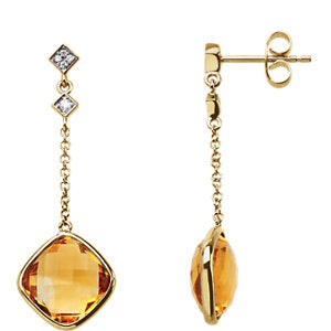 14K Yellow Citrine & .05 CTW Diamond Earrings - Siddiqui Jewelers